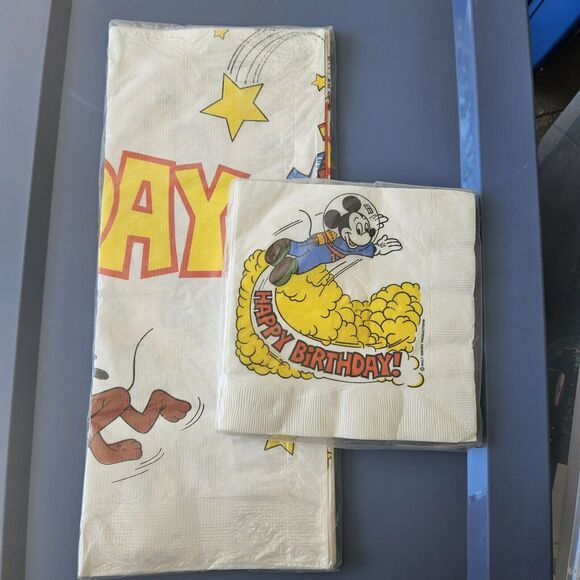Vtg Mickey Mouse Birthday Paper Tablecloth & Napkins Astronaut Outer space Star - Picture 1 of 5
